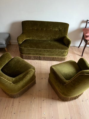 Sofagruppe, velour, FLYTTESALG - grøn velour sofasæt, velholdt 