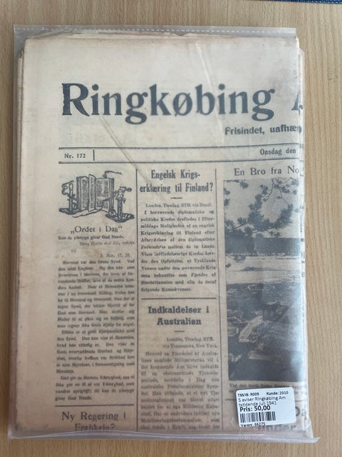 Militær, 5 stk Aviser juli 1941, Ringkøbing Amtstidende.