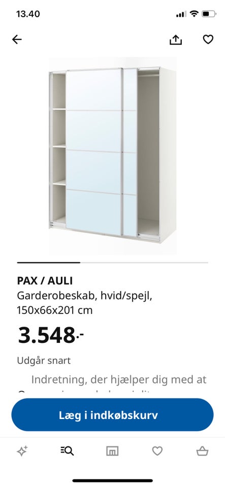 Klædeskab, Ikea Pax, b: 150 d: 66 h: 201