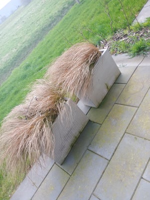 Krukker, Beton, 2 stk krukker inklusiv græs.  Krukkerne er grå og af beton. Et år gamle og trænger t