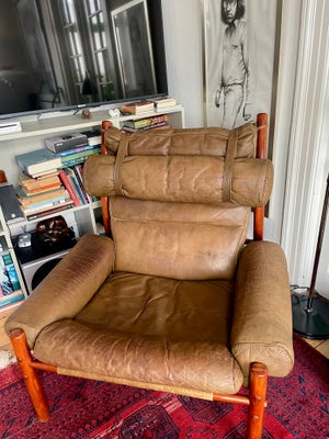 Safaristol, læder, Arne Norell - Inca, 100 pct original Inca Lounge Chair, tegnet af den svenske des