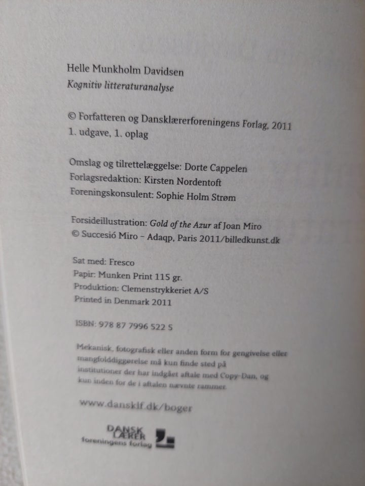 Kognitiv litteraturanalyse, Helle Munkholm Davidsen ,