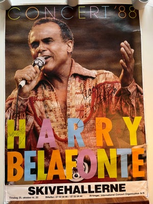 Vintage Koncertplakat, Harry Belafonte, motiv: Harry Belafonte, Signeret koncert plakat med Harry Be