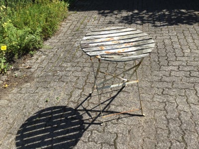 Cafebord, Metal / træ, Retro sammenklappeligt bord 60 cm. I diameter, perfekt til lille altan, træng