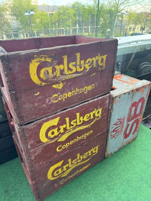Ølkasse, Carlsberg Ølkasser, Jeg sælger 4 vintage trækasser, som er blevet brugt til pynt på altanen