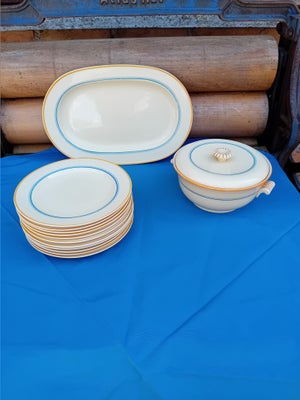 Porcelæn, Tallerkener, Engelsk, 11 frokost tallerkener,  1 fad og en lille terin med blå og orange k