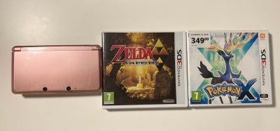 Nintendo 3DS, Nintendo 3DS (pink) + Pokemon X spil + Zelda - A L, God, Nintendo 3DS (pink) + Pokemon