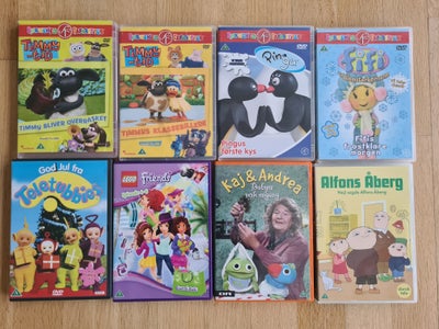 DVD, animation, 8 DVD'er til mindre børn, med Timmy, Pingu, Fifi, Teletubbies, Friends, Kaj & Andrea