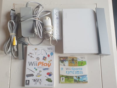 Nintendo Wii, Wii konsol med alle stik, sensor bar, 1 controller, 1 nunchuk og 2 spil (wii sports og