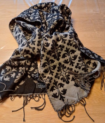 Tørklæde, Halstørklæde, Ukendt, str. 26x90 cm,  Sandfarvet og sort,  100%acryl,  Næsten som ny