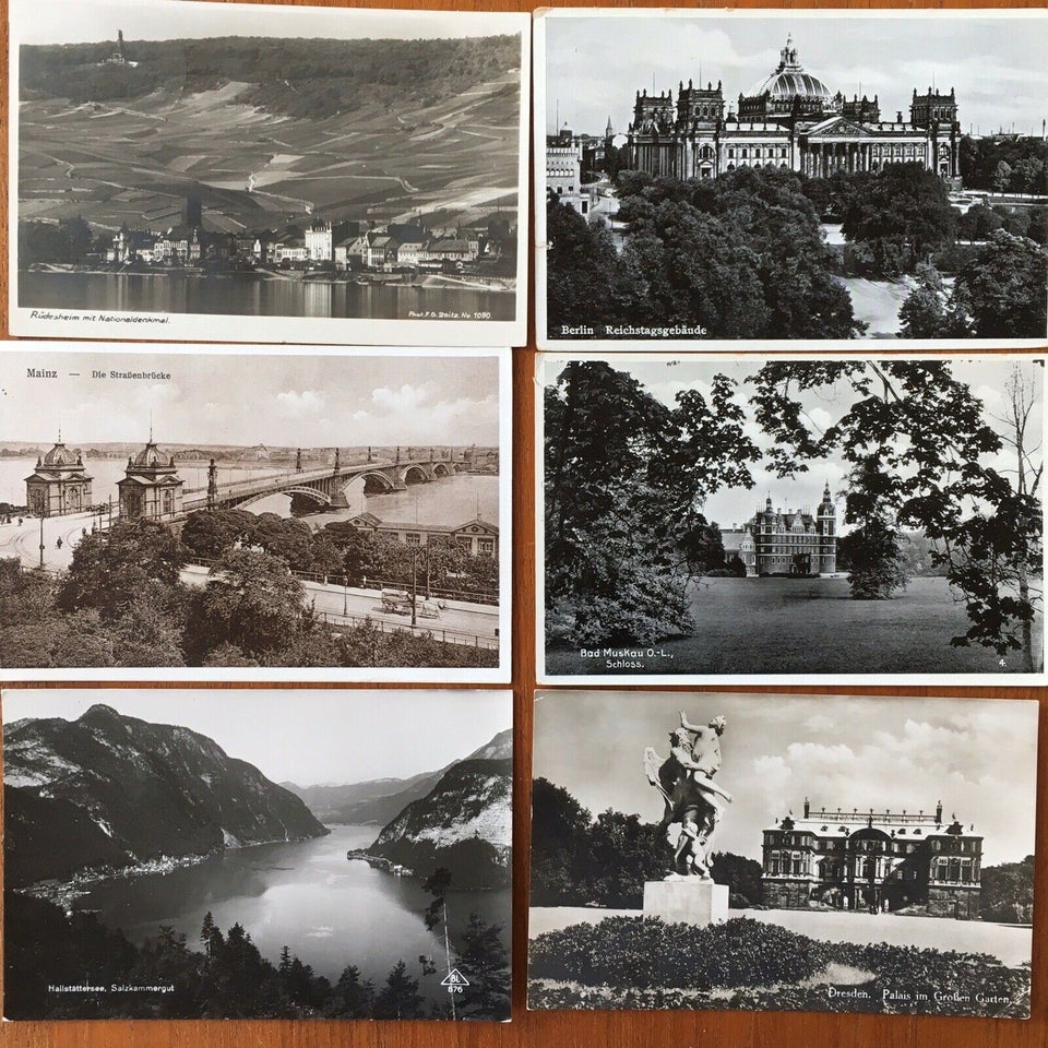 Postkort, 6 frankerede sort/hvid postkort, midt og syd