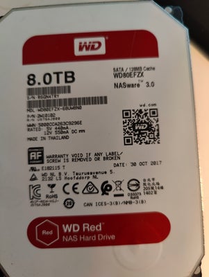 Western Digital, 8000 GB, God, Jeg sælger 3 WD red harddiske grundet opgradering af NAS,

1 stk 6,0 