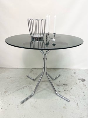 Spisebord, Glas og krom, b: 91, Spisebord i ægte bauhaus stil med krom stel og røget glasplade

Mål 