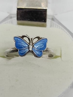 Ring, sølv, 925, Gammel sølv ring "sommerfugl"
Med Blå emalje 

Stempel 925 s, st 50

Brugsspor 

Fa