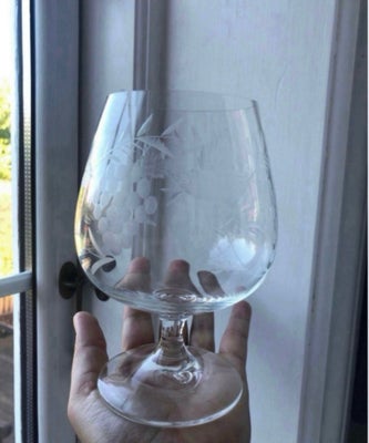 Glas, Cognacglas, Holmegaard ?, Smukke og elegante gamle STORE krystal cognac glas med slibninger på