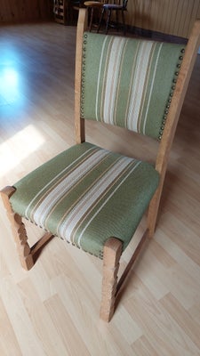 Spisebordsstol, Egetræ og stof, 4 stk brugte spisestue stole. Egetræ. Grønt stribet polstring. Brugs