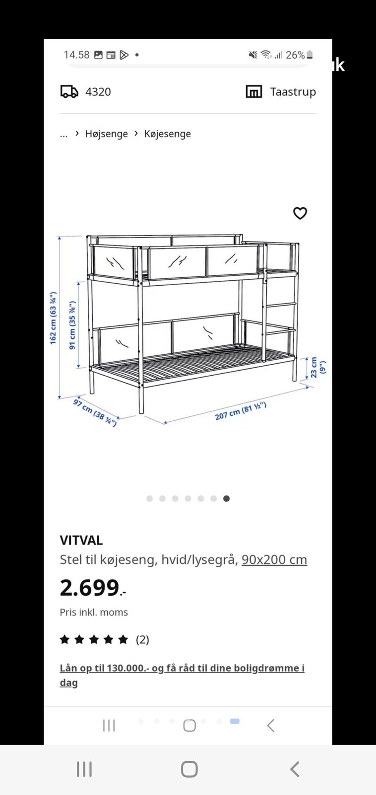 Køjeseng, Ikea Vitval køjeseng, b: 90 l: 200