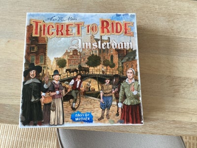 Ticket to ride, brætspil, 
Næsten helt nyt Ticket to ride Amsterdam - kun brugt 2 gange. Nypris 200 