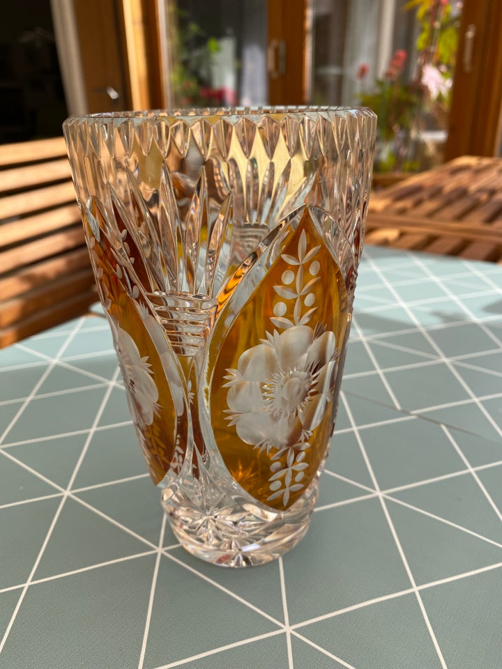 Bohemia Cut Crystal vase, Amber Floral vase