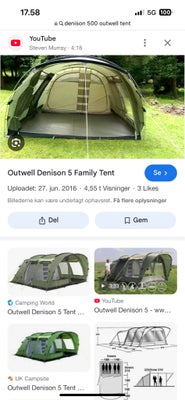 Denison Outwell 500 Family Tent, Denison 500 Outwell familietelt , sælges. Er komplet, i pose og alt