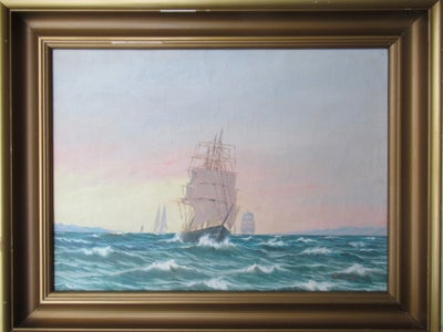 Oliemaleri, GK Hansen, motiv: Landskab, b: 55 h: 42,5, "Sejlskibe på Øresund" malet af Georg Julius 