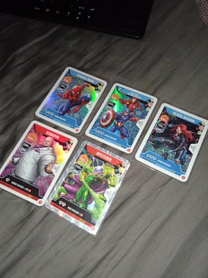 Samlekort, Marvel kort, Spider-man Holo, iron man & Captain America Holo, Bjack Widow Holo, Mysterio