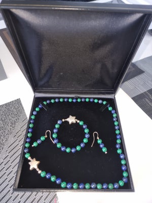 Smykkesæt, sølv, Malachite & Lapis lasuli, Smykkesæt med Malachite og Lapis lasuli perler 8 mm i dia