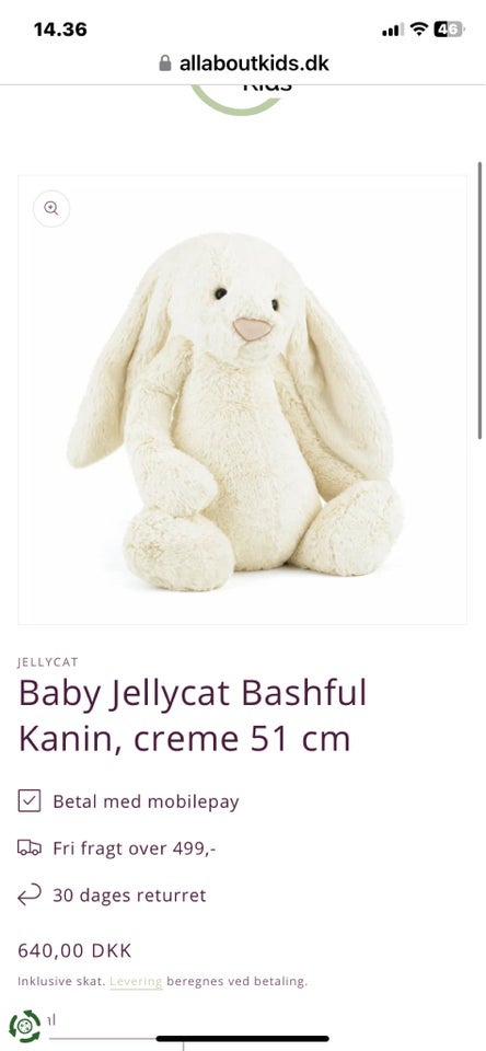 Stor Jellycat Bashful kanin, JELLYCAT