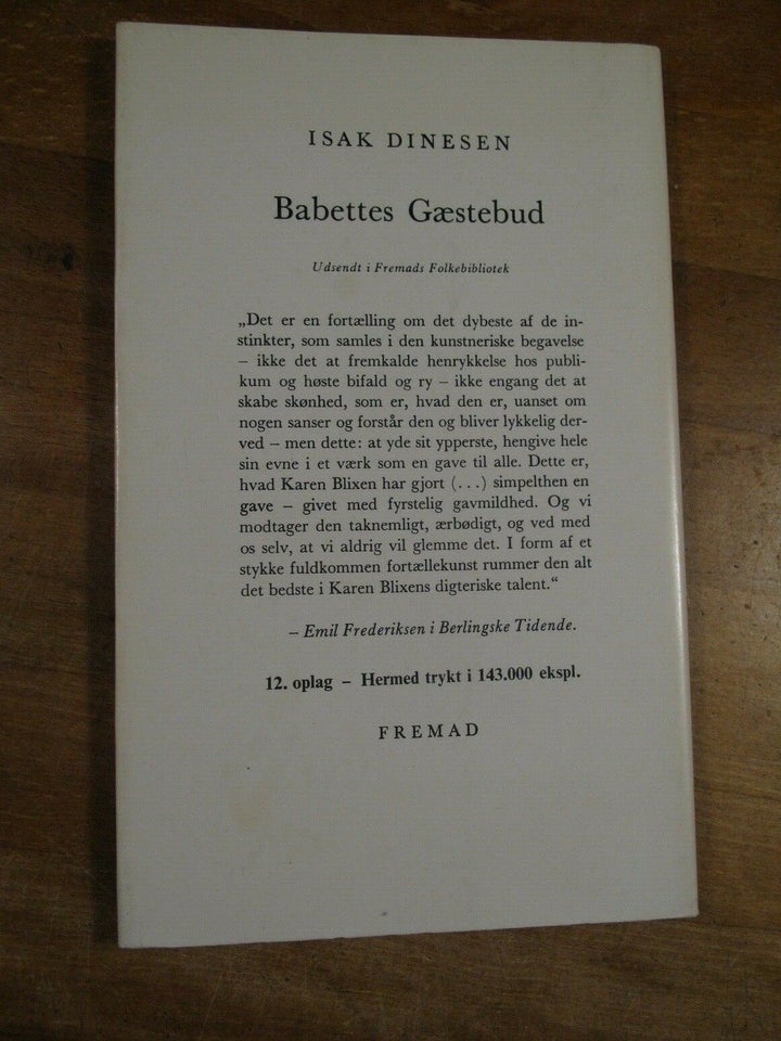 Babettes Gæstebud (12. oplag, 1979), Isak Dinesen / Karen