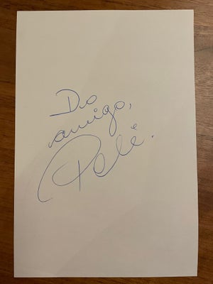 Autografer, Pelé, Fodbold legendens originale autograf på et stykke papir. 