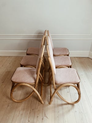 Spisebordsstol, Bambus og velour , Vintage, Fineste 70’er stole i bambus og med den smukkeste sart R