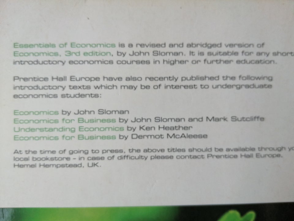 Essentials of Economics., John Sloman., emne: økonomi