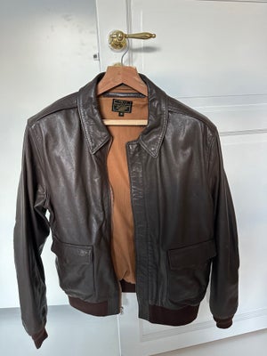 Læderjakke, str. L, Avi Leather,  Brun,  Hestelæder,  Næsten som ny, Horse hide læderjakker fra dans