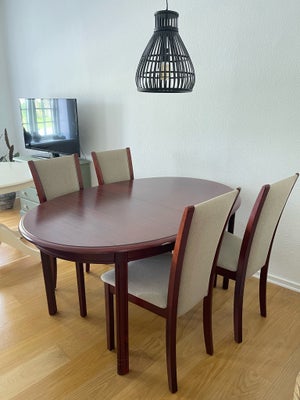Spisebord m/stole, Teaktræ eller palisander, er ikke helt sikker. 

Fint spisebord m/4 stole + 2 til