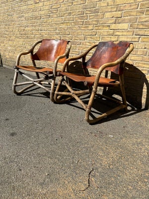 Loungestol, andet, Horsnæs, Horsnæs Møbler, to lænestole, bambus, læder, 1970'erne, Danmark. Et par 