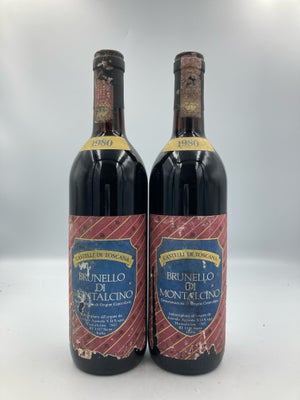 Vin, Rødvin, 2 flasker Castelli di Toscana - Brunello di Montalcino 1980. 

• Prisen er samlet for b
