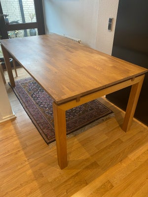 Spisebord, Eg, b: 90 l: 182, Tungt solidt egetræsbord. Benene kan tages af. Har lidt brugsspor og et