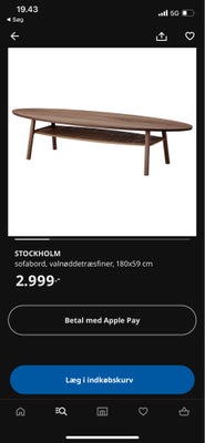 Sofabord, STOCKHOLM IKEA, valnød, b: 180 l: 59, I rigtig fin stand. Sælges grundet flytning.