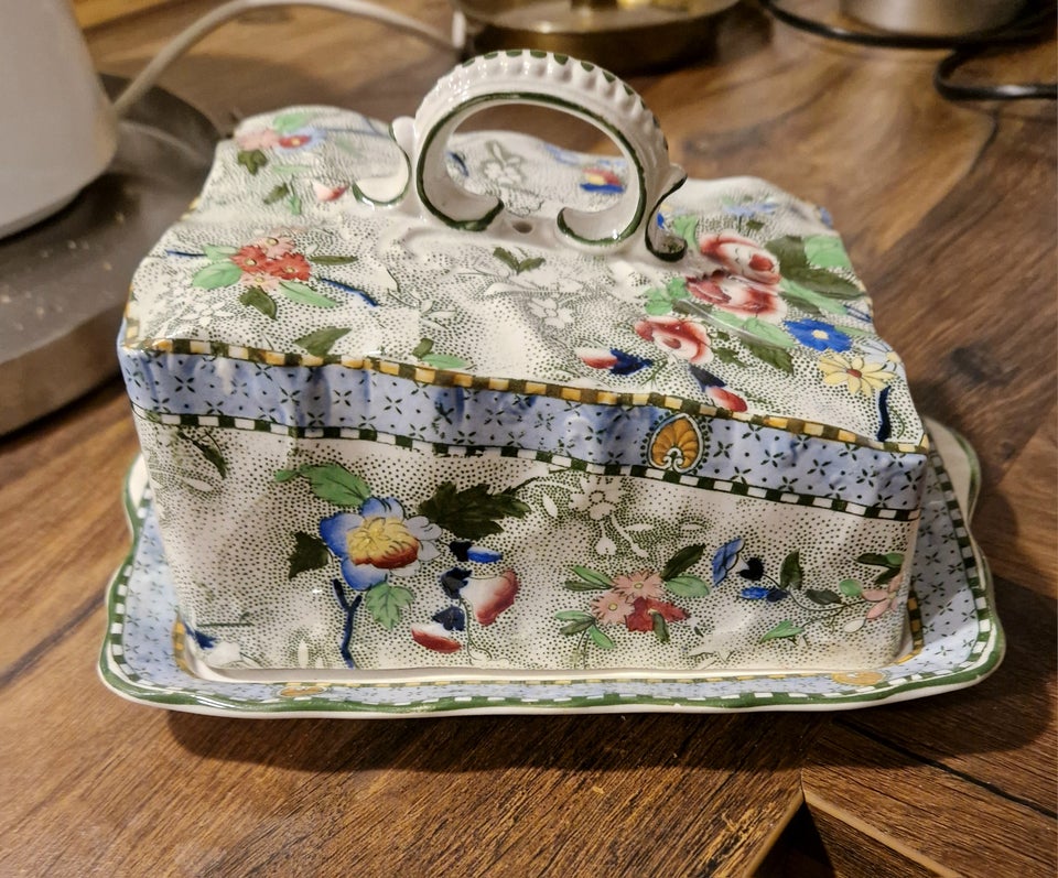 Porcelæn, Antik engelsk osteklokke/smørfad, Royal Corona