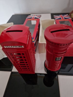 Sparebøsse, Engelske| London, telefonboks og postkasse, Ubrugte vintage, i metallakeret, sparebøsser