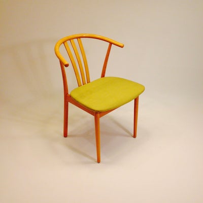 Spisebordsstol, formspændt træ og kraftigt gul stof, Klassiske komfort stole armstole, Spisebordssto
