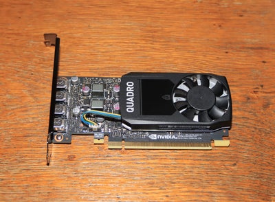 Nvidia Quadro P620, 2 GB RAM, 4 x Mini DisplayPort v.1.4
512 CUDA kerner
128-bit. Memory Bandwidth
P