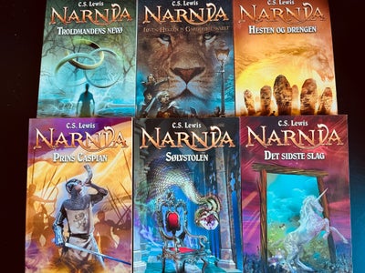 Narnia 6 bind, C S Lewis, 6 bind i serien (bind 5 mangler). Velholdte paperbacks. Samlet pris 