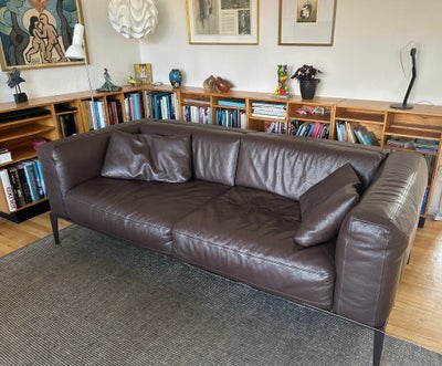 Sofa, læder, 2 pers. , Frame sofa 200 cm fra Livingdezigns, Flot brun designer lædersofa med metalra
