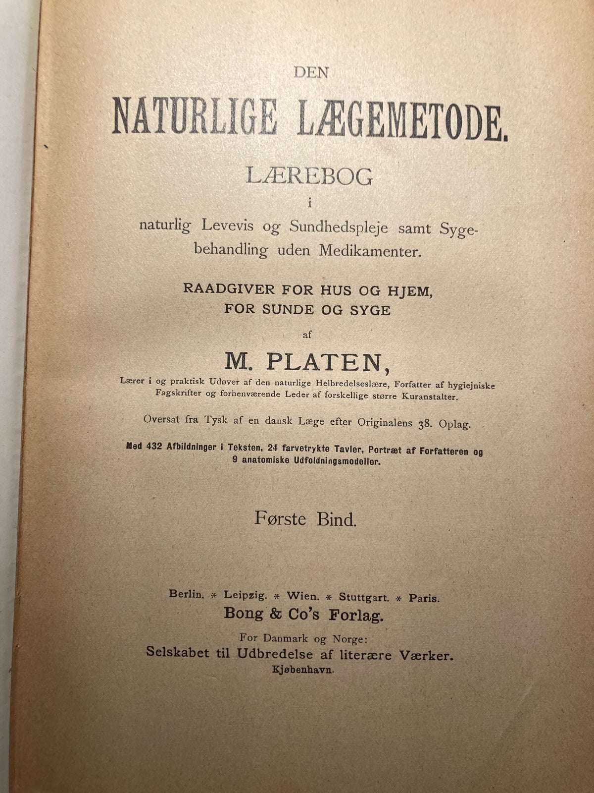 DEN NATURLIGE LÆGEMETODE, M. PLATEN, år 1920