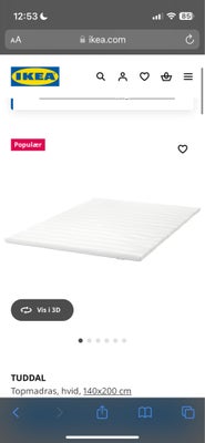 Topmadras, Ikea , b: 140 l: 200, Topmadras TUDDAL 
140x200
I have been using it since half a year, v