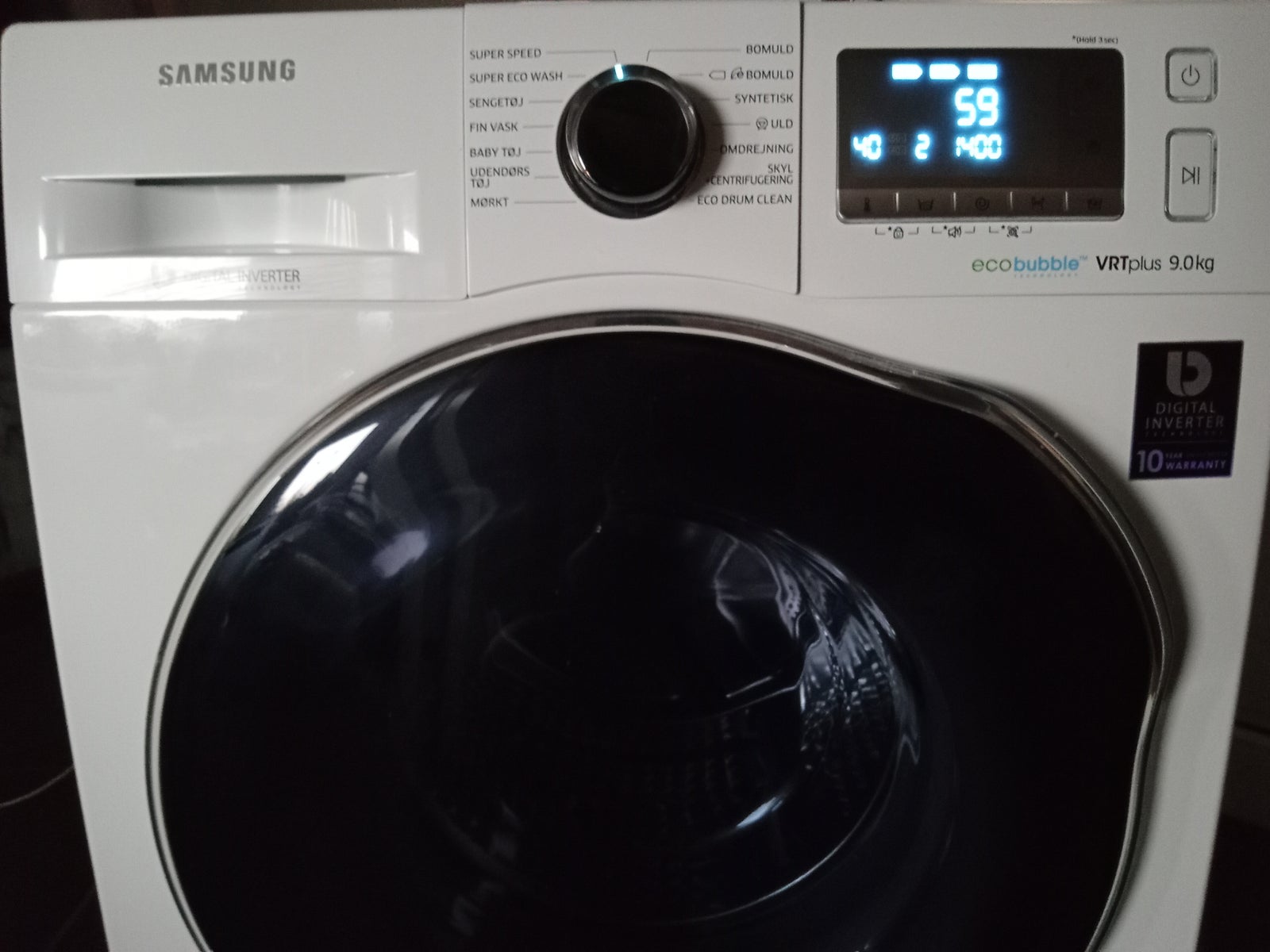 Samsung vaskemaskine, 9 KG WW90J6603AW/EE, frontbetjent