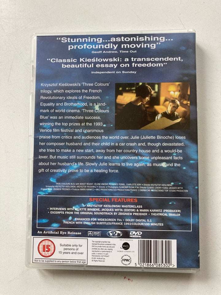 Bleu / Blue / Blå, instruktør Kieslowski, DVD