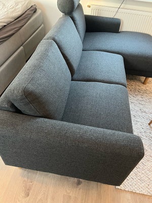 Hjørnesofa, Super flot sort sofa, længde 230, chaiselong 145. 
Fremstår som ny!