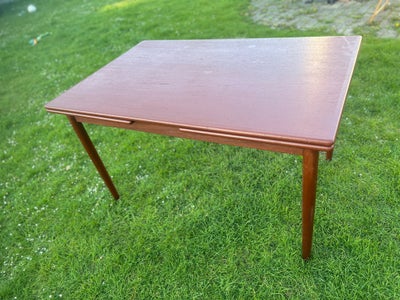 Spisebord, Teaktræ, Dansk, b: 85 l: 130, Retro teaktræ spisebord med hollandsk udtrække.
Bordet er m